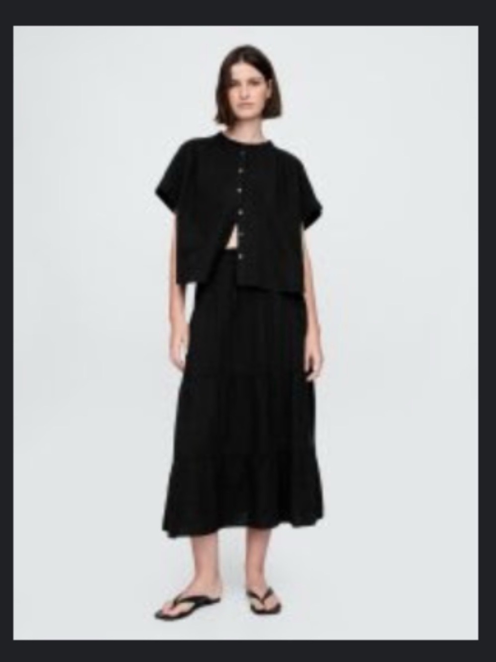 GAP Black Cotton Gauze Tiered Maxi Skirt